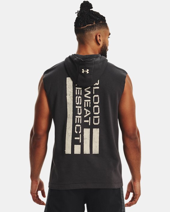 Men's Project Rock Heavyweight Terry Sleeveless Hoodie in Gray image number 1